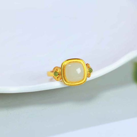 1092# Cincin persegi perak S925 bertatahkan giok Hetian (ukuran batu permata: 8*8 cm, termasuk ongkos kirim dan pajak), nomor barang 202607151326