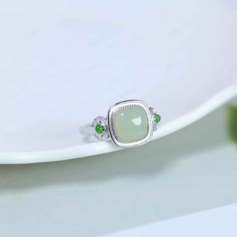 1092# Cincin persegi perak S925 bertatahkan giok Hetian (ukuran batu permata: 8*8 cm, termasuk ongkos kirim dan pajak), nomor barang 202607151326