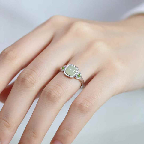 1092# Cincin persegi perak S925 bertatahkan giok Hetian (ukuran batu permata: 8*8 cm, termasuk ongkos kirim dan pajak), nomor barang 202607151326