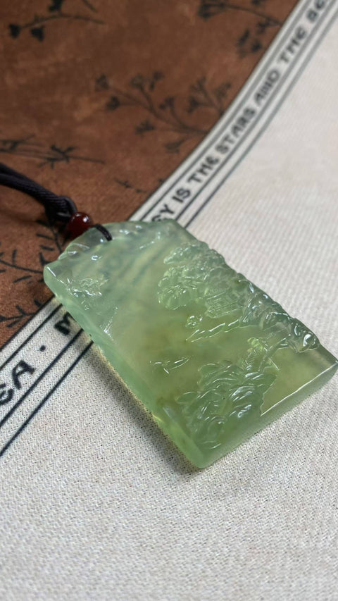 Pemandangan bak batu giok: Giok Xiuyan yang indah, hijau es dengan nuansa musim semi—Plakat pemandangan, dimensi: 63 x 36,8 mm, termasuk ongkos kirim dan pajak.