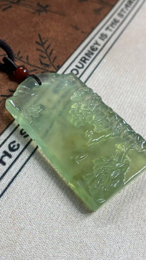 Pemandangan bak batu giok: Giok Xiuyan yang indah, hijau es dengan nuansa musim semi—Plakat pemandangan, dimensi: 63 x 36,8 mm, termasuk ongkos kirim dan pajak.