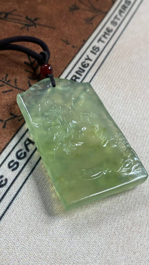 Pemandangan bak batu giok: Giok Xiuyan yang indah, hijau es dengan nuansa musim semi—Plakat pemandangan, dimensi: 63 x 36,8 mm, termasuk ongkos kirim dan pajak.