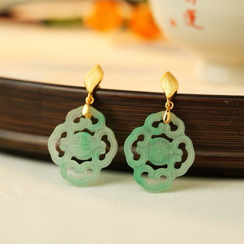Anting-anting giok Afrika, perak sterling S925, batu utama giok Afrika 22,3mm x 19,1mm, sepasang, berat sekitar 4,26g, termasuk ongkos kirim dan pajak.