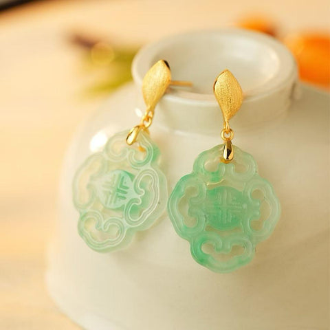 Anting-anting giok Afrika, perak sterling S925, batu utama giok Afrika 22,3mm x 19,1mm, sepasang, berat sekitar 4,26g, termasuk ongkos kirim dan pajak.