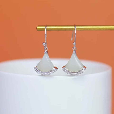 8506#s925 Anting Mini Giok Hetian Bertatahkan Perak (Batu Lepas: 10*10 mm) Termasuk ongkos kirim dan pajak.