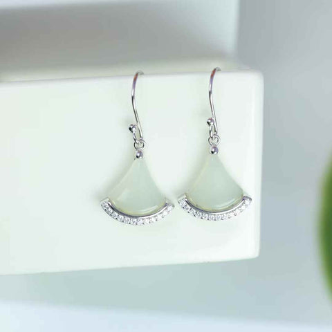 8506#s925 Anting Mini Giok Hetian Bertatahkan Perak (Batu Lepas: 10*10 mm) Termasuk ongkos kirim dan pajak.