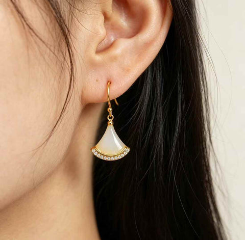 8506#s925 Anting Mini Giok Hetian Bertatahkan Perak (Batu Lepas: 10*10 mm) Termasuk ongkos kirim dan pajak.