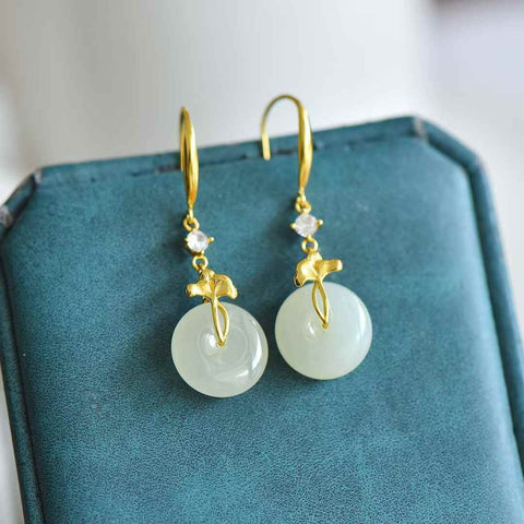 8326-2#s925 Anting Gesper Pengaman Giok Hetian Bertatahkan Perak (Batu Lepas): 14*14 cm (Termasuk ongkos kirim dan pajak)