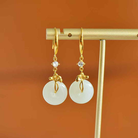 8326-2#s925 Anting Gesper Pengaman Giok Hetian Bertatahkan Perak (Batu Lepas): 14*14 cm (Termasuk ongkos kirim dan pajak)