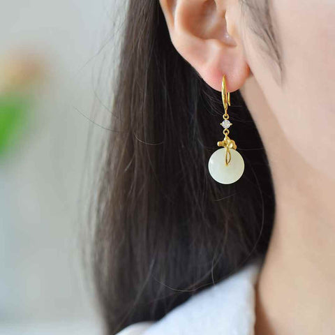 8326-2#s925 Anting Gesper Pengaman Giok Hetian Bertatahkan Perak (Batu Lepas): 14*14 cm (Termasuk ongkos kirim dan pajak)