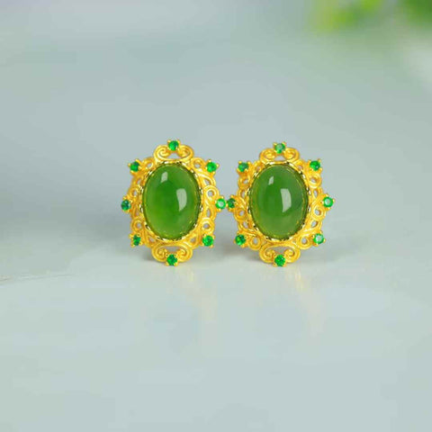 Anting Tusuk Perak S925 dengan Giok Hetian 12648# Ukuran batu: 6×8 mm. Gratis ongkos kirim dan pajak.