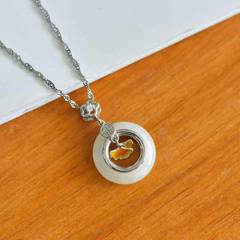 0411#s925 Liontin Cincin Perdamaian Giok Hetian Bertatahkan Perak (Batu Lepas): 16*16 cm (Termasuk ongkos kirim dan pajak)