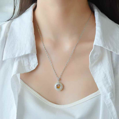 0411#s925 Liontin Cincin Perdamaian Giok Hetian Bertatahkan Perak (Batu Lepas): 16*16 cm (Termasuk ongkos kirim dan pajak)