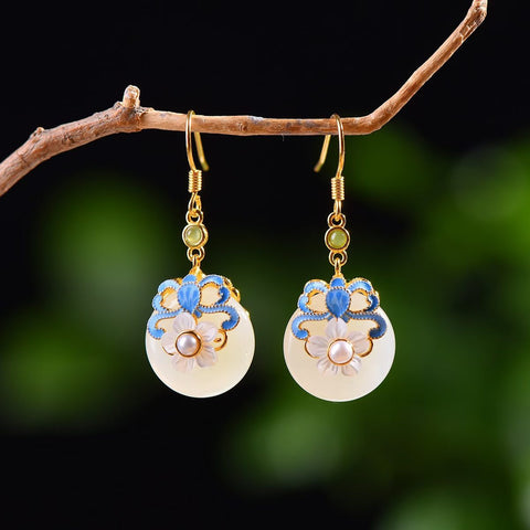 5134# 5134-2#s925 perak bertatahkan enamel giok Hetian, anting-anting gesper perdamaian, 15×15 cm, termasuk ongkos kirim dan pajak.