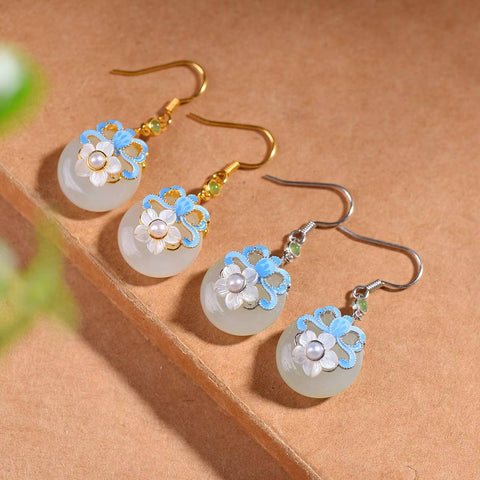 5134# 5134-2#s925 perak bertatahkan enamel giok Hetian, anting-anting gesper perdamaian, 15×15 cm, termasuk ongkos kirim dan pajak.