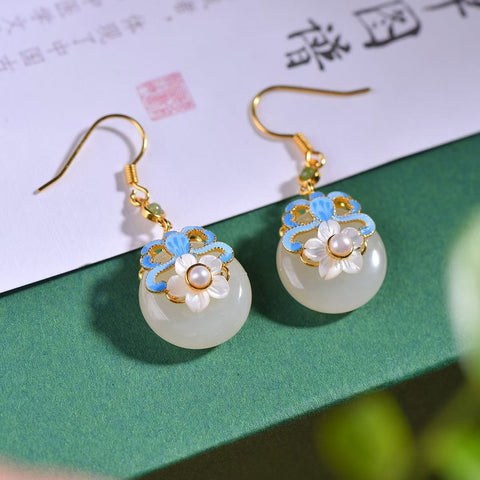 5134# 5134-2#s925 perak bertatahkan enamel giok Hetian, anting-anting gesper perdamaian, 15×15 cm, termasuk ongkos kirim dan pajak.