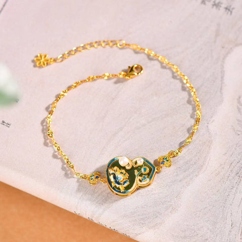 18106# 18106-2# Gelang Perak S925 Bertatahkan Giok Hetian Hijau, Labu Pipih, Enamel dengan Zirkonia Berwarna 13×17 13×17 Termasuk ongkos kirim dan pajak