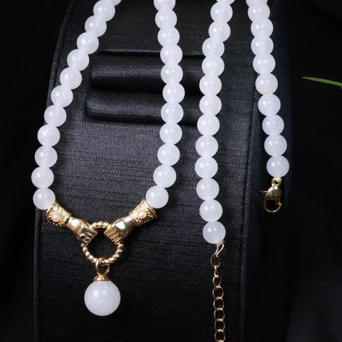 【Giok Putih Hetian】Kalung Manik Bulat 6m + 12m, Lapisan Emas 14k, Desain Indah – Setiap manik terdistribusi merata, tembus cahaya, dan putih; terlihat sangat indah saat dikenakan. Termasuk ongkos kirim dan pajak.