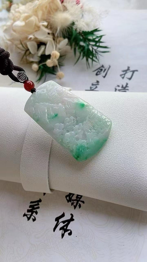 Lanskap giok alami, permukaan halus, material tambang lama, tekstur halus dan hangat, hijau cerah, nilai uang yang sangat baik, dimensi 5,1 x 3,2 mm, termasuk ongkos kirim dan pajak.