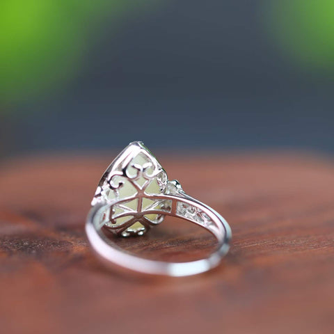 5042# 9584# 8328#S925 Set Perhiasan Perak Bertatahkan Giok Hetian Bentuk Tetesan Air Mata dengan Enamel, Anting-anting 8×12, Cincin 10×14, Gelang 8×12 (Termasuk ongkos kirim dan pajak)