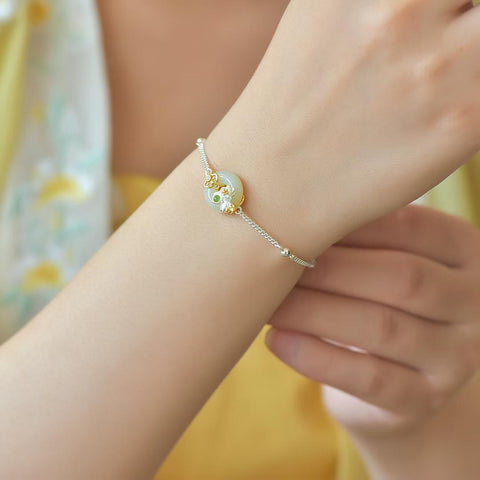 8297-4# Cincin Perdamaian Giok Hetian Bertatahkan Perak S925 Gelang Camellia November 13×13 (termasuk ongkos kirim dan pajak)