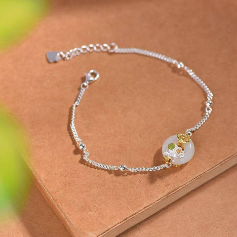 8297-4# Cincin Perdamaian Giok Hetian Bertatahkan Perak S925 Gelang Camellia November 13×13 (termasuk ongkos kirim dan pajak)