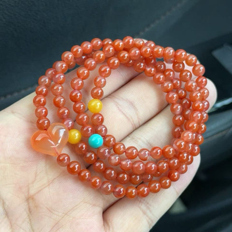 Gelang dan kalung akik merah alami premium dengan manik-manik amber alami dan akik merah berbentuk buah persik, ukuran 5,6 mm, termasuk ongkos kirim dan pajak.