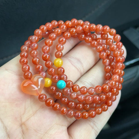 Gelang dan kalung akik merah alami premium dengan manik-manik amber alami dan akik merah berbentuk buah persik, ukuran 5,6 mm, termasuk ongkos kirim dan pajak.