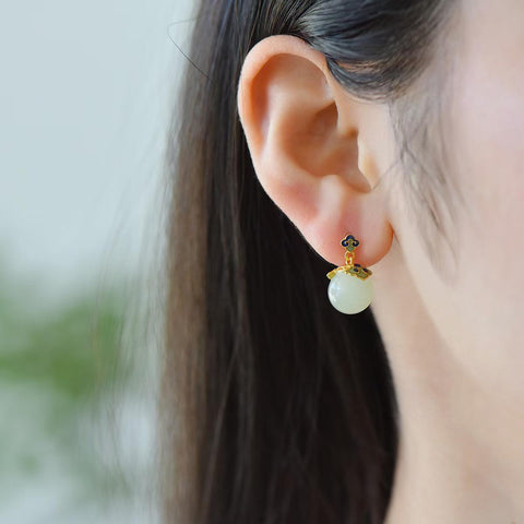 5422Q-2#s925 Anting-anting Enamel Manik-manik 10mm Bahan Giok Hetian Qinghai Bertatahkan Perak 10×10 (Termasuk ongkos kirim dan pajak)