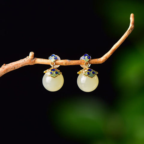 5422Q-2#s925 Anting-anting Enamel Manik-manik 10mm Bahan Giok Hetian Qinghai Bertatahkan Perak 10×10 (Termasuk ongkos kirim dan pajak)