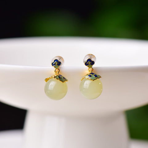 5422Q-2#s925 Anting-anting Enamel Manik-manik 10mm Bahan Giok Hetian Qinghai Bertatahkan Perak 10×10 (Termasuk ongkos kirim dan pajak)