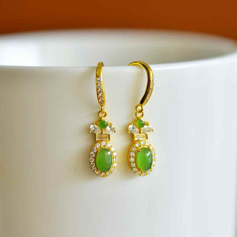 12637# 12637-2#s925 Anting-anting Cabochon Giok Hetian Bertatahkan Perak (Batu Mentah): 4*6 cm (Termasuk ongkos kirim dan pajak)