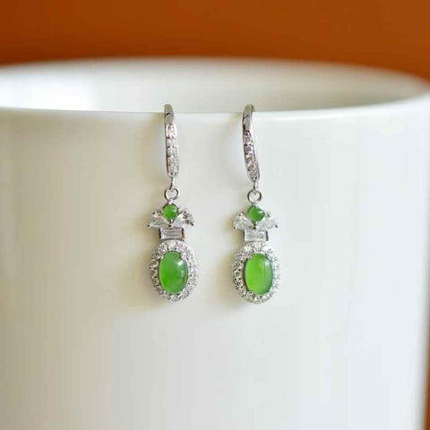 12637# 12637-2#s925 Anting-anting Cabochon Giok Hetian Bertatahkan Perak (Batu Mentah): 4*6 cm (Termasuk ongkos kirim dan pajak)