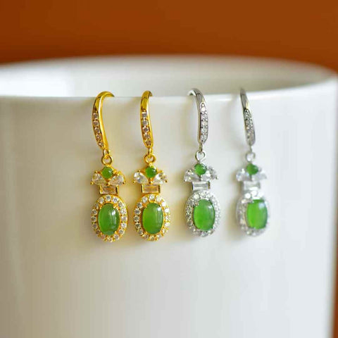 12637# 12637-2#s925 Anting-anting Cabochon Giok Hetian Bertatahkan Perak (Batu Mentah): 4*6 cm (Termasuk ongkos kirim dan pajak)