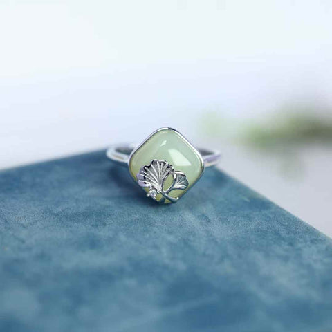 Cincin perak 1100#S925 bertatahkan batu giok Hetian berbentuk kubus: 10*10 (termasuk ongkos kirim dan pajak)