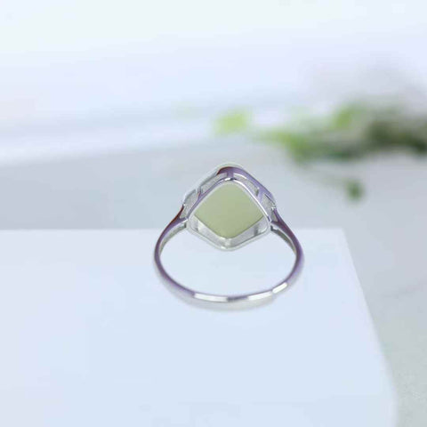 Cincin perak 1100#S925 bertatahkan batu giok Hetian berbentuk kubus: 10*10 (termasuk ongkos kirim dan pajak)
