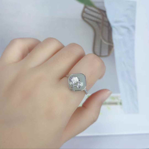 Cincin perak 1100#S925 bertatahkan batu giok Hetian berbentuk kubus: 10*10 (termasuk ongkos kirim dan pajak)