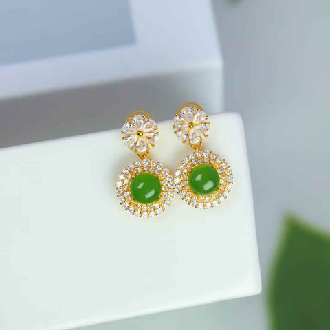 12667-2#s925 Anting-anting Bulat Berbentuk Drum dengan Inlay Giok Hetian dari Perak (6*6 cm, termasuk ongkos kirim dan pajak)