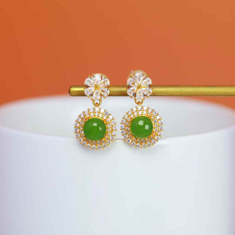 12667-2#s925 Anting-anting Bulat Berbentuk Drum dengan Inlay Giok Hetian dari Perak (6*6 cm, termasuk ongkos kirim dan pajak)