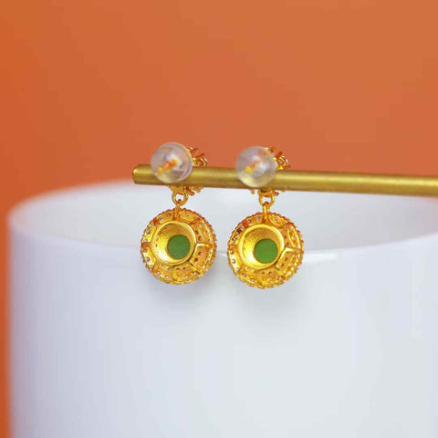 12667-2#s925 Anting-anting Bulat Berbentuk Drum dengan Inlay Giok Hetian dari Perak (6*6 cm, termasuk ongkos kirim dan pajak)