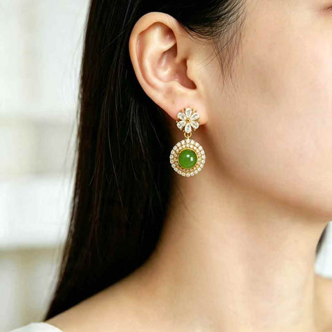 12667-2#s925 Anting-anting Bulat Berbentuk Drum dengan Inlay Giok Hetian dari Perak (6*6 cm, termasuk ongkos kirim dan pajak)