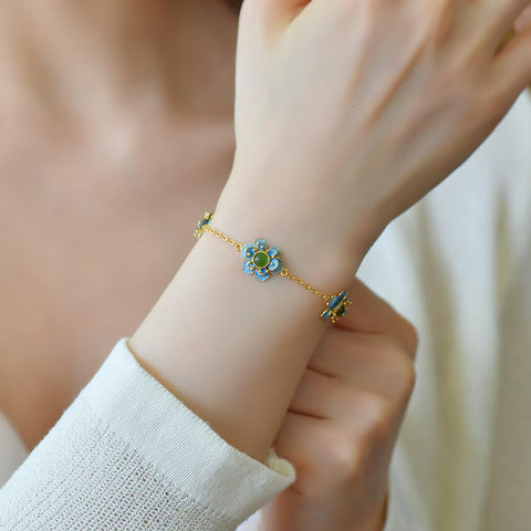 18109-2#s925 Gelang Enamel Berbentuk Drum Bulat Giok Hetian Hijau Bertatahkan Perak (4x4) termasuk ongkos kirim dan pajak.