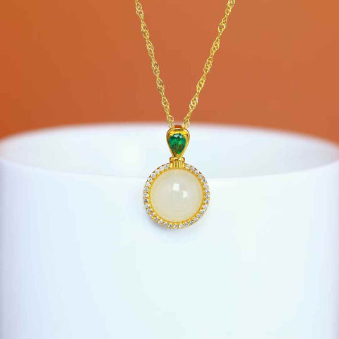0579Q-2#s925 Liontin Cabochon Bulat Giok Hetian Bertatahkan Perak (Batu Mentah): 9*9 cm, termasuk ongkos kirim dan pajak.