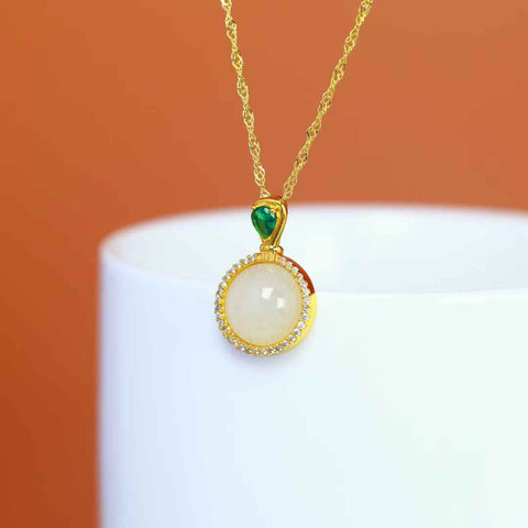 0579Q-2#s925 Liontin Cabochon Bulat Giok Hetian Bertatahkan Perak (Batu Mentah): 9*9 cm, termasuk ongkos kirim dan pajak.