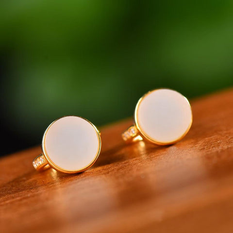 5236-2# Anting-anting Bulat Datar Bertatahkan Giok Hetian dari Perak Sterling S925 (8×8), termasuk ongkos kirim dan pajak.