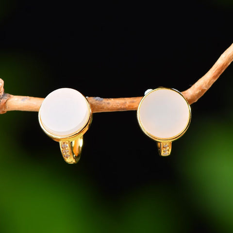 5236-2# Anting-anting Bulat Datar Bertatahkan Giok Hetian dari Perak Sterling S925 (8×8), termasuk ongkos kirim dan pajak.
