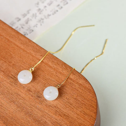 Anting-anting gesper pengaman giok Hetian bertatahkan perak 5115-2#s925, 10×10 cm, termasuk ongkos kirim dan pajak.