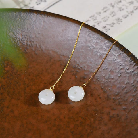 Anting-anting gesper pengaman giok Hetian bertatahkan perak 5115-2#s925, 10×10 cm, termasuk ongkos kirim dan pajak.