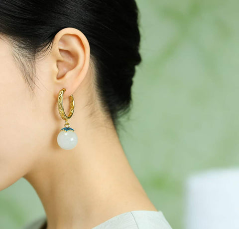 5247Q-2#s925 Perak Bertatahkan Giok Hetian Qinghai Bahan 8mm Manik Enamel Anting Jepit/Liontin 8×8 (Termasuk ongkos kirim dan pajak)