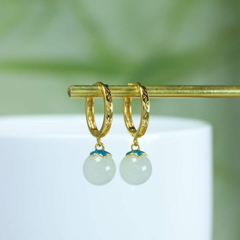 5247Q-2#s925 Perak Bertatahkan Giok Hetian Qinghai Bahan 8mm Manik Enamel Anting Jepit/Liontin 8×8 (Termasuk ongkos kirim dan pajak)